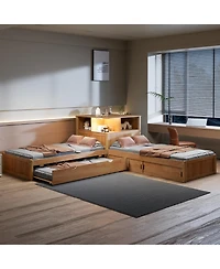 Streamdale Twin L-Shaped Platform Bed with Storage, Desk, Trundle & Led