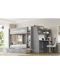 Streamdale Furniture Full Multifunctional Bunk Bed with Desk and Bookshelves, Drawers, Gray