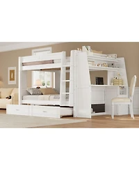 Streamdale Full Multifunctional Bunk Bed with Desk and Bookshelves, Trundle, Gray