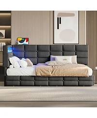 Streamdale Furniture Upholstered Twin Daybed with 2 Drawers, Led Lights & Charging, Gray