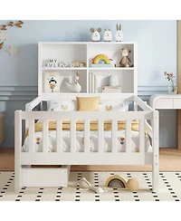 Streamdale Twin Platform Bed with Chalkboard, Storage, and Shelves, White