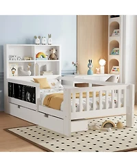 Streamdale Twin Platform Bed with Chalkboard, Storage, and Shelves, White