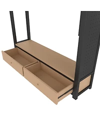 Streamdale Queen Loft Bed Frame with Wardrobe & Storage Shelves, Black