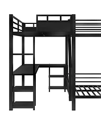 Streamdale Furniture L-Shaped Metal Bunk Bed with Twin Loft, Desk, Storage, and Slide (Black)