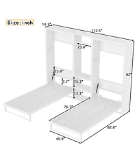 Streamdale Furniture Twin Murphy Bed with Wardrobe, Shelves & Power Outlets, White