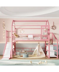 Streamdale Furniture Full House Loft Bed with Slide, Stairs, Storage, Pink