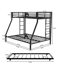 Streamdale High-Stability Square Tube Bunk Bed with Ladder & Trundle - Black