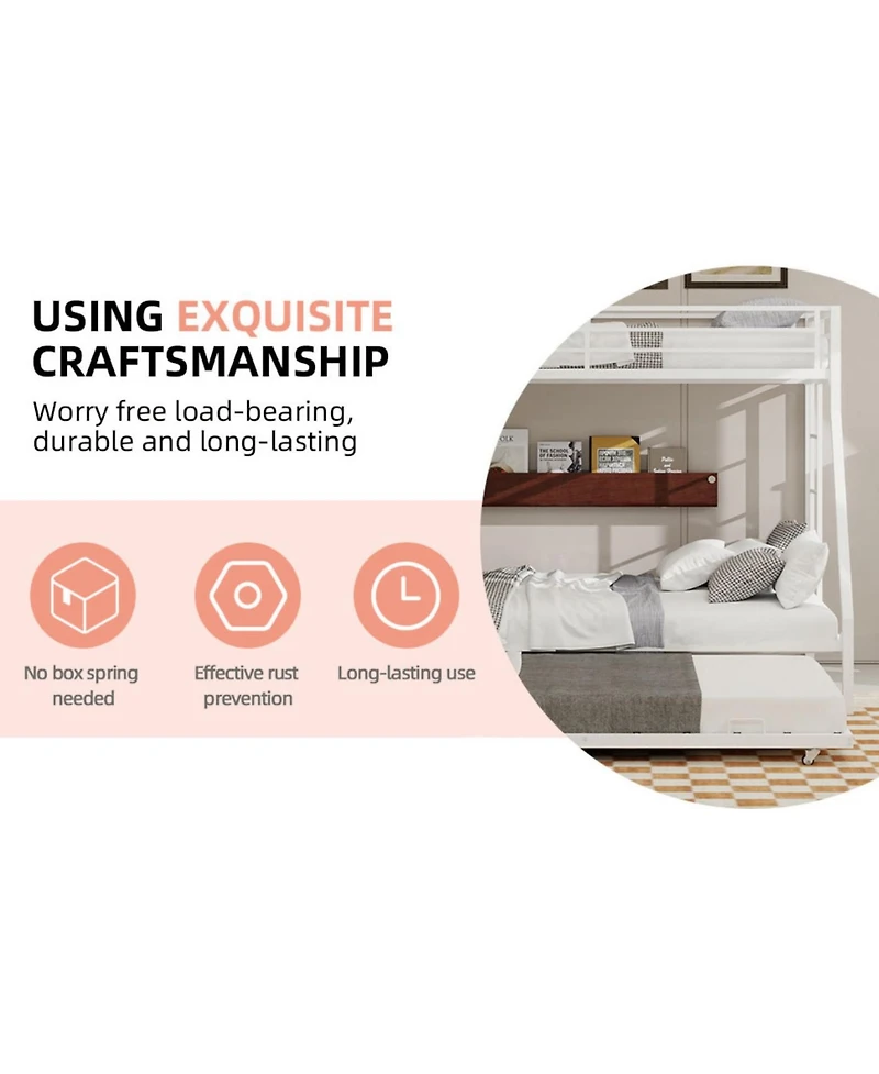 Streamdale Furniture Streamdale High-Stability Queen Bunk Bed with Ladder & Trundle