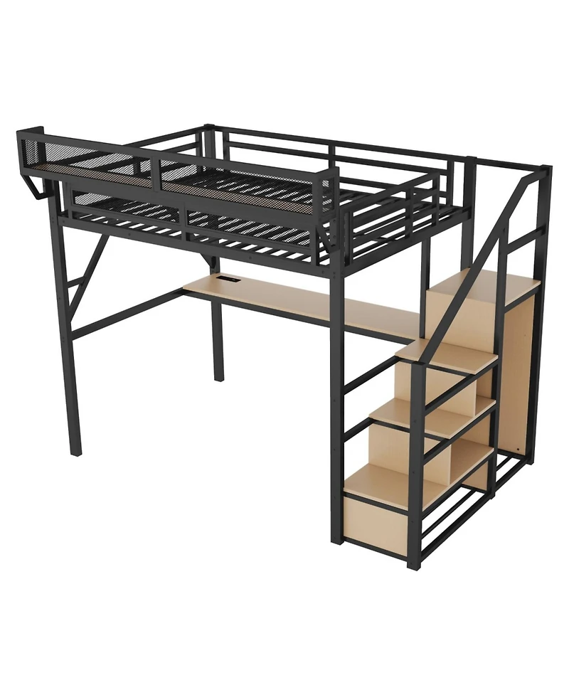 Streamdale Furniture Full Loft Bed with Desk, Charging Station & Stairs - Black