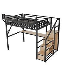 Streamdale Furniture Full Loft Bed with Desk, Charging Station & Stairs - Black