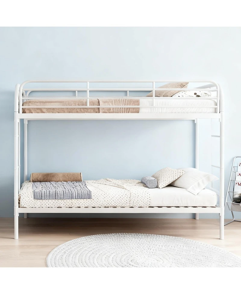 Streamdale Furniture Metal Twin Over Twin Bunk Bed with 2 Ladders & Guardrail, White