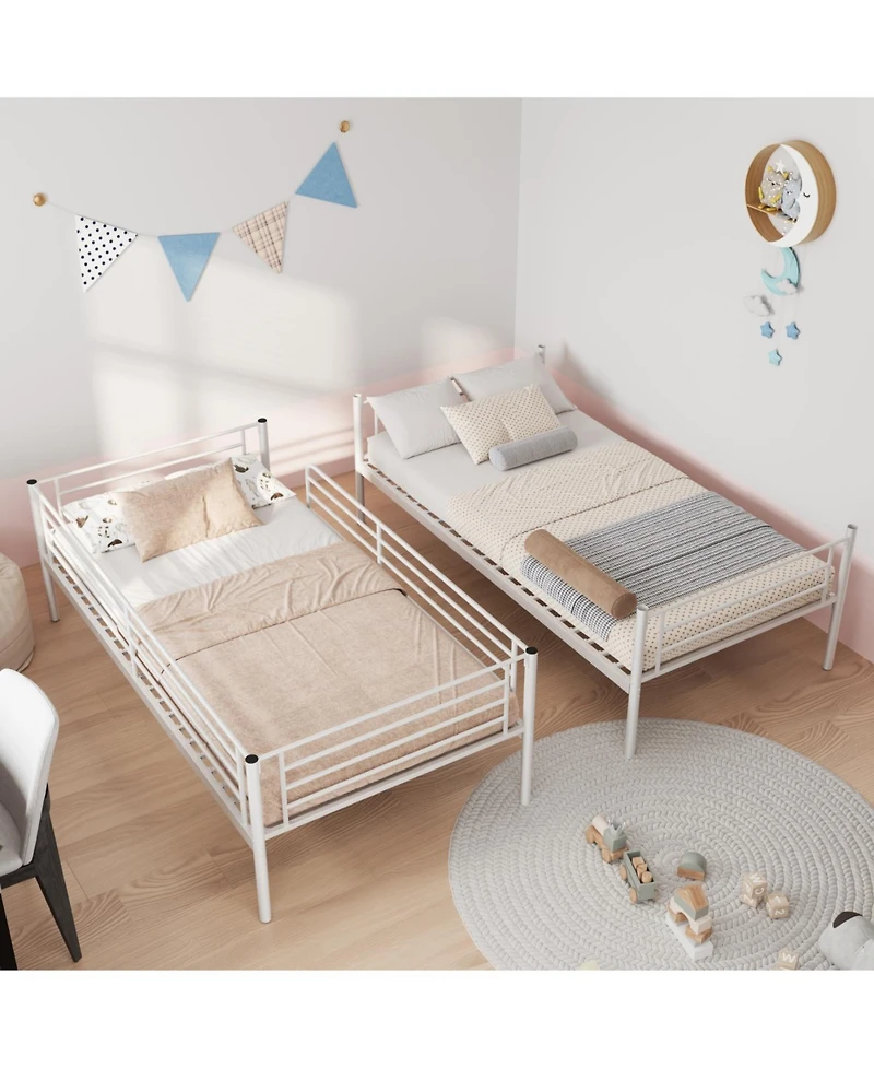 Streamdale Furniture Streamdale White Twin Over Twin Metal Bunk Bed with Ladder, Storage, Noise-Free