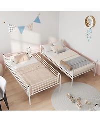 Streamdale Furniture Streamdale White Twin Over Twin Metal Bunk Bed with Ladder, Storage, Noise-Free
