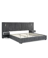 Streamdale Furniture King Size Upholstered Bed Frame with Chenille, Pleated Design, No Box Spring - Dark Grey