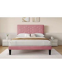 gaomon Linen Platform Bed with Button Tufted Headboard