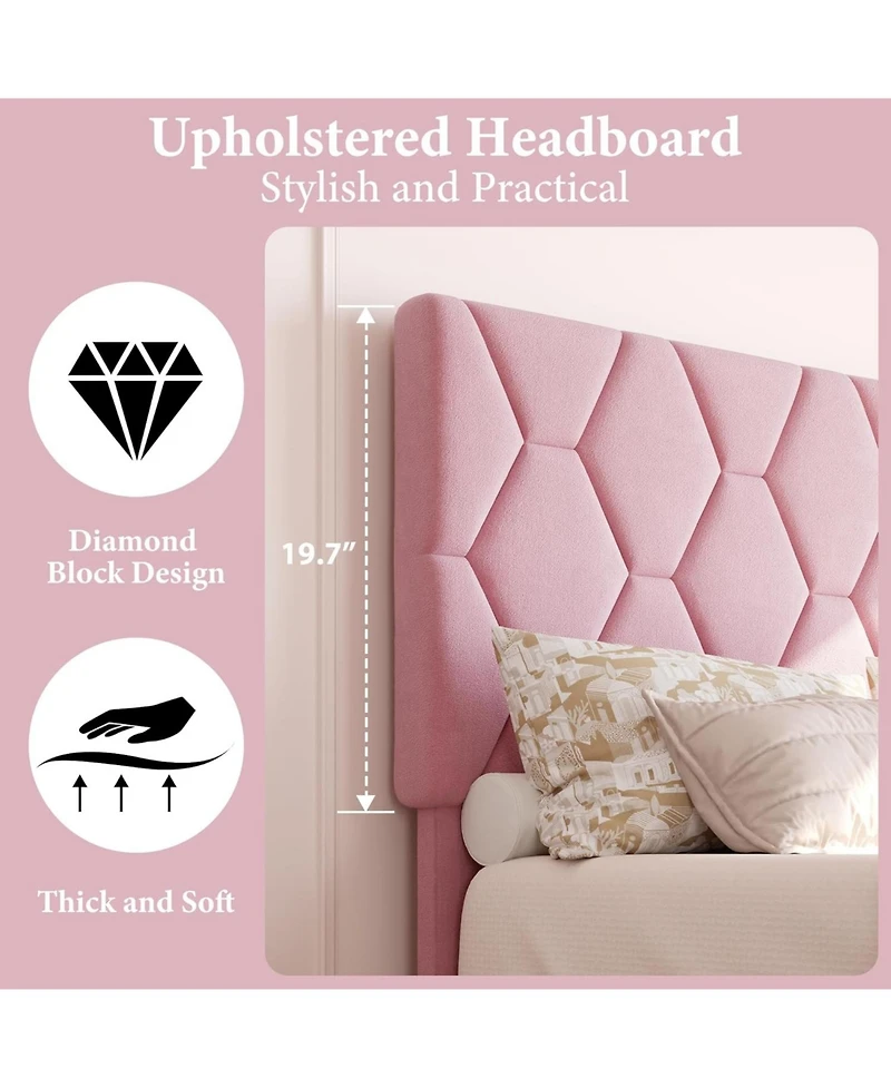 Gaomon Upholstered Bed with Adjustable Headboard, Heavy-Duty Platform Frame, Strong Wood Slats, Noise-Free, No Box Spring Required