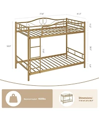 gaomon Twin Over Twin Metal Bunk Bed with Ladder and Full-Length Guardrails, Heavy Duty Space-Saving Bunk Bed Frame