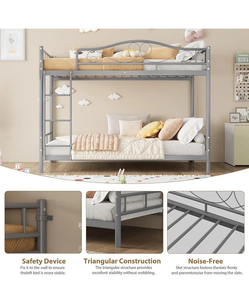 gaomon Twin Over Metal Bunk Bed with Ladder and Full-Length Guardrails, Heavy Duty Space-Saving Frame