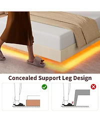 gaomon Floating Bed Frame with Led Lights & Usb Charging Station, Upholstered Platform Storage Headboard and Foldable Shelves