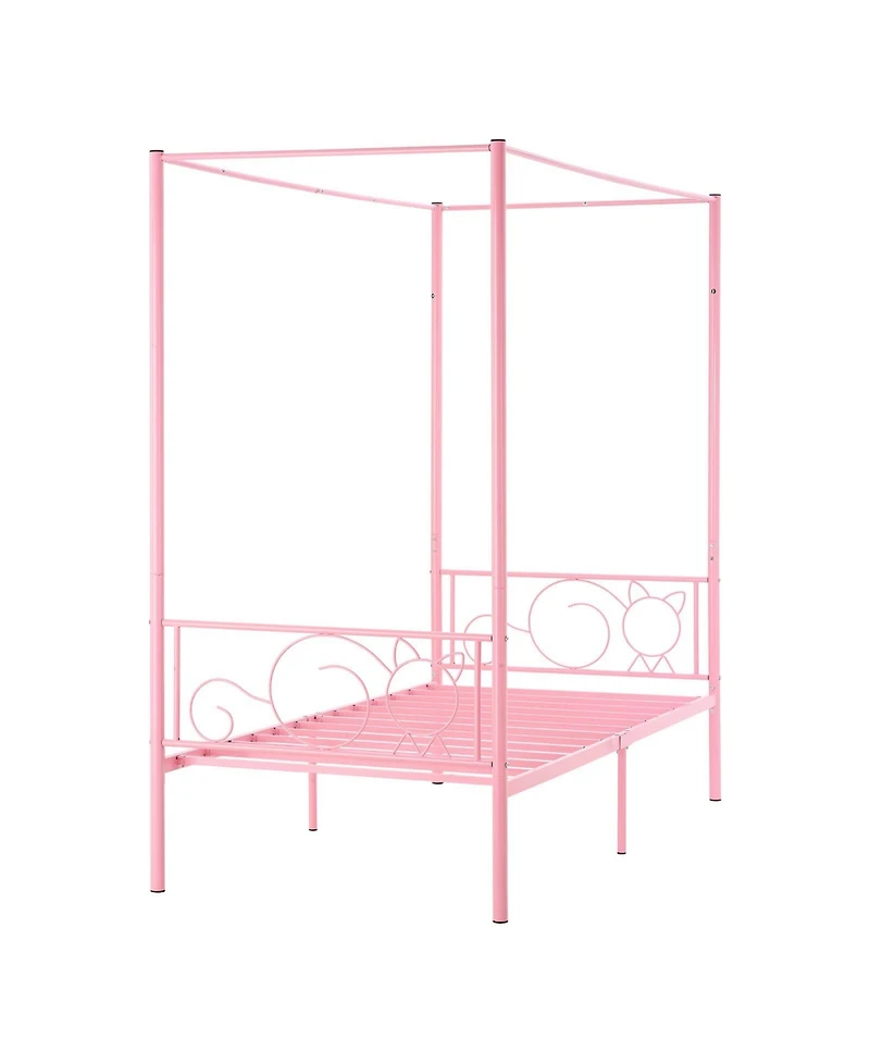 Slickblue Metal Canopy Bed with Headboard and Four Poster Frame.