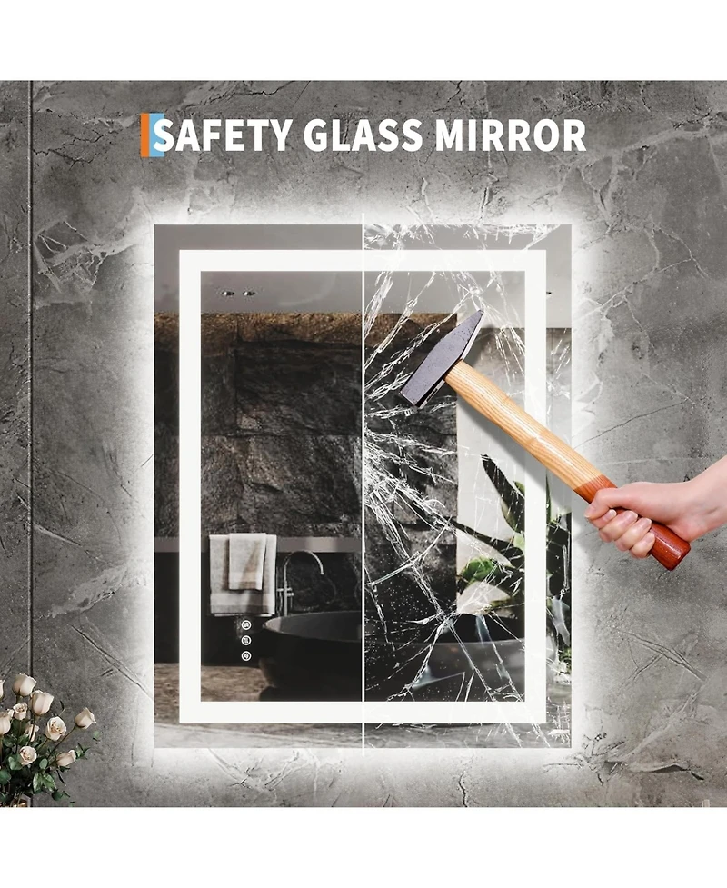 gaomon 40x32 Led Lighted Anti-Fog Dimmable Bathroom Vanity Mirror with Front & Backlit for Wall