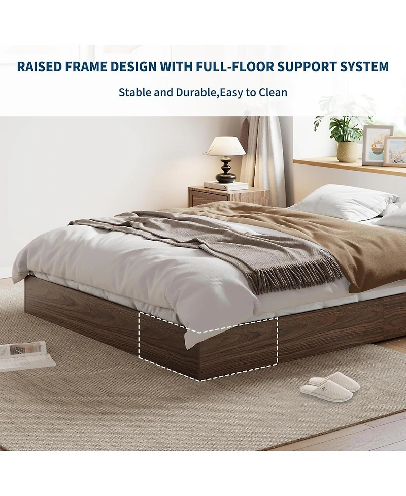 gaomon Twin Size Floor-Standing Minimalist, Sturdy Wooden Slats, No Box Spring, Walnut Solid Wood Platform Bed