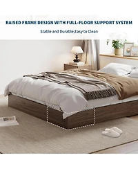 gaomon Twin Size Floor-Standing Minimalist, Sturdy Wooden Slats, No Box Spring, Walnut Solid Wood Platform Bed