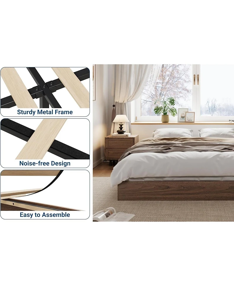 gaomon King Size Solid Wood Platform Bed, Modern Minimalist Floor-Standing, Strong Wooden Slats, No Box Spring Needed