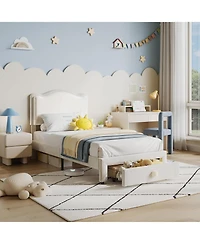 gaomon Twin Size Upholstered Bed Frame with 2 Drawers, Double Wavy Headboard, Princess Platform for Girls