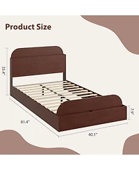 gaomon Twin Size Kids Bed Frame with Storage Headboard & Footboard, Low Profile Wood Platform, Strong Slats, Walnut