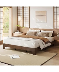 gaomon King Platform Bed Frame with Underbed Storage 10.24" Clearance Wood & Metal Slats No Headboard Walnut