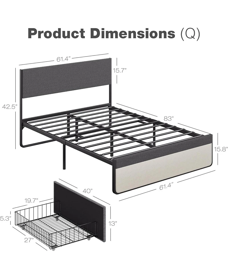 gaomon Queen Upholstered Bed Frame with Headboard Storage Platform 2 Drawers Footboard Steel Slats No Box Spring