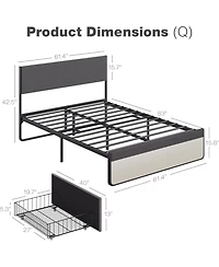 gaomon Queen Upholstered Bed Frame with Headboard Storage Platform 2 Drawers Footboard Steel Slats No Box Spring