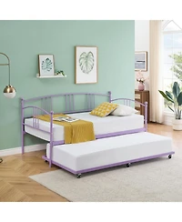 gaomon Twin Daybed Metal Sofa Bed Frame with Steel Slat Support Living Room Bedroom Guest Room Pink