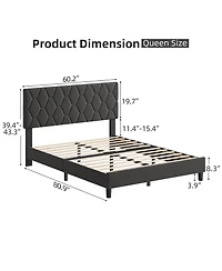 gaomon Queen Bed Frame Grey Upholstered Headboard Heavy Duty Platform Strong Wood Slats No Box Spring Noise Free
