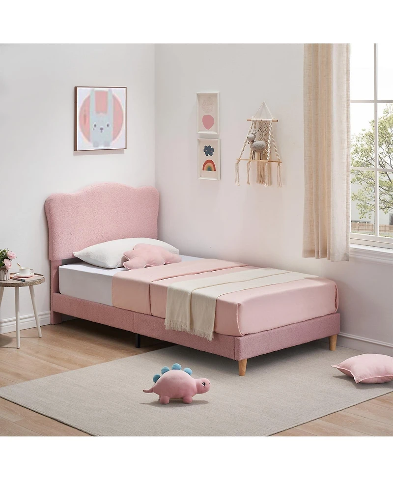 gaomon Twin Bed Frame Upholstered Platform Adjustable Headboard Wooden Slats No Box Spring Needed Pink