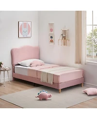 gaomon Twin Bed Frame Upholstered Platform Adjustable Headboard Wooden Slats No Box Spring Needed Pink