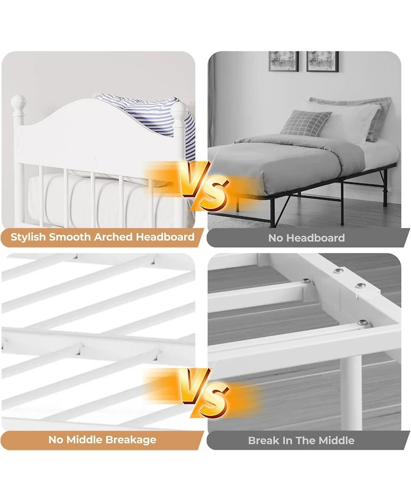 gaomon Twin Size Metal Daybed with Pop Up Foldable Trundle Stylish Headboard Sofa Bed Heavy Duty Steel Slats White