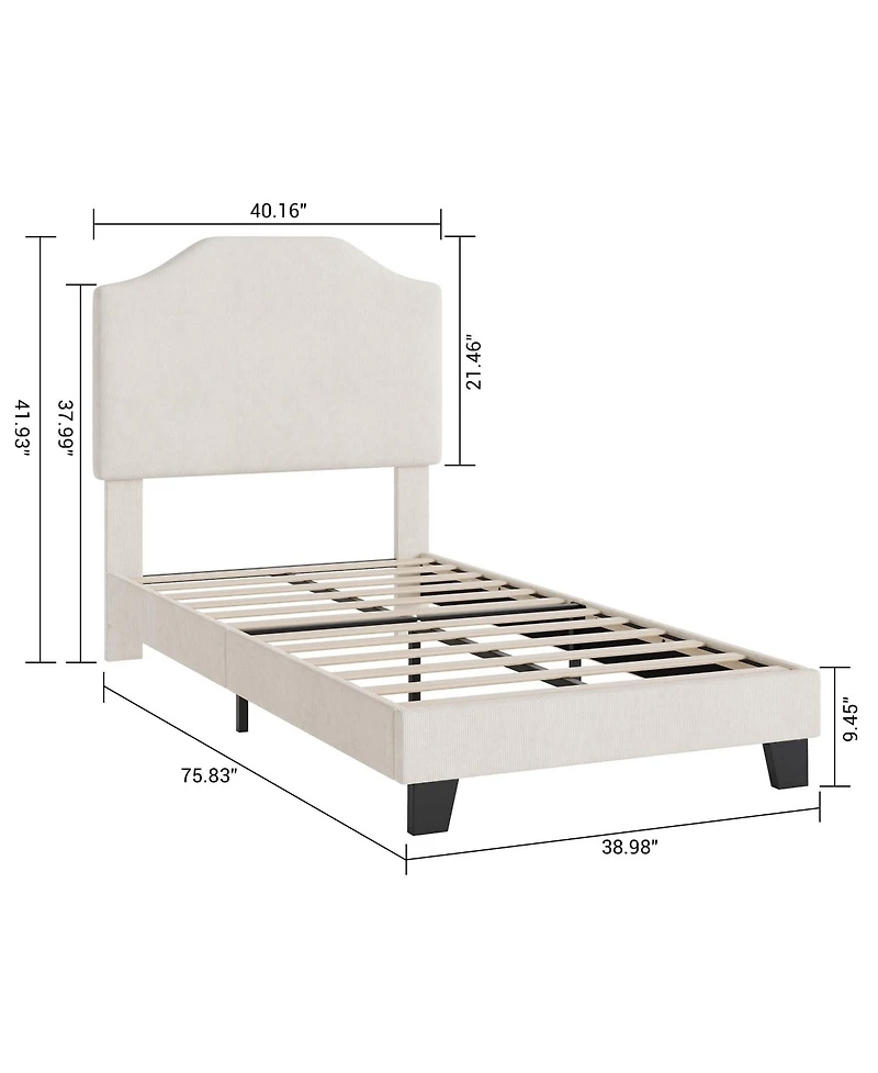 gaomon Twin Size Velvet Bed Frame, Corduroy Upholstered Twin Bed Frames Platform