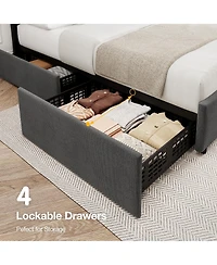 Gaomon Queen Size Bed Frame with 4 Storage Drawers and Adjustable Headboard, Linen Upholstered Platform Bed Frame