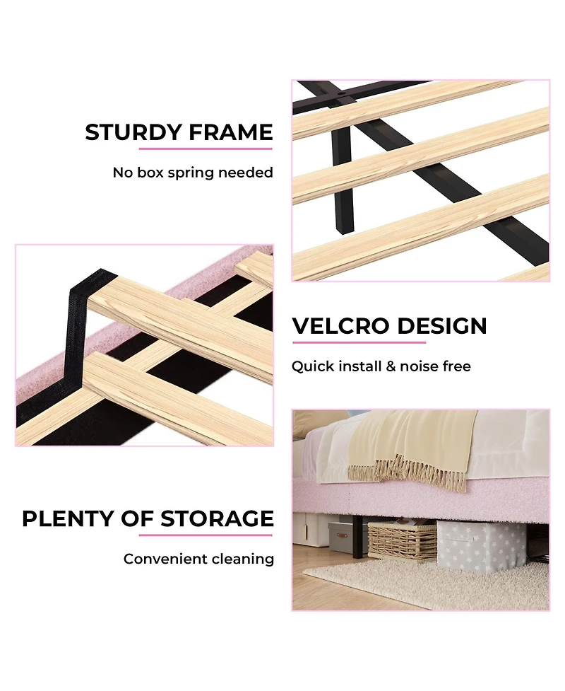 gaomon Twin Bed Frames Lamb Velvet Twin Beds Cute Platform Bed Frame for Girls, Boys,Sturdy Platform Bed
