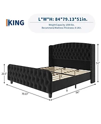 gaomon 51" Tall King Size with Deep Button Tufted Wingback Headboard and Footboard Bed Frame