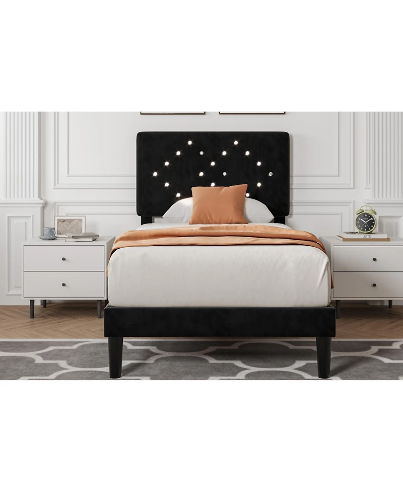 gaomon Queen Size Velvet Upholstered Headboard with Wood Slats Solid Stable Platform Bed Frame