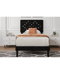gaomon Queen Size Velvet Upholstered Headboard with Wood Slats Solid Stable Platform Bed Frame