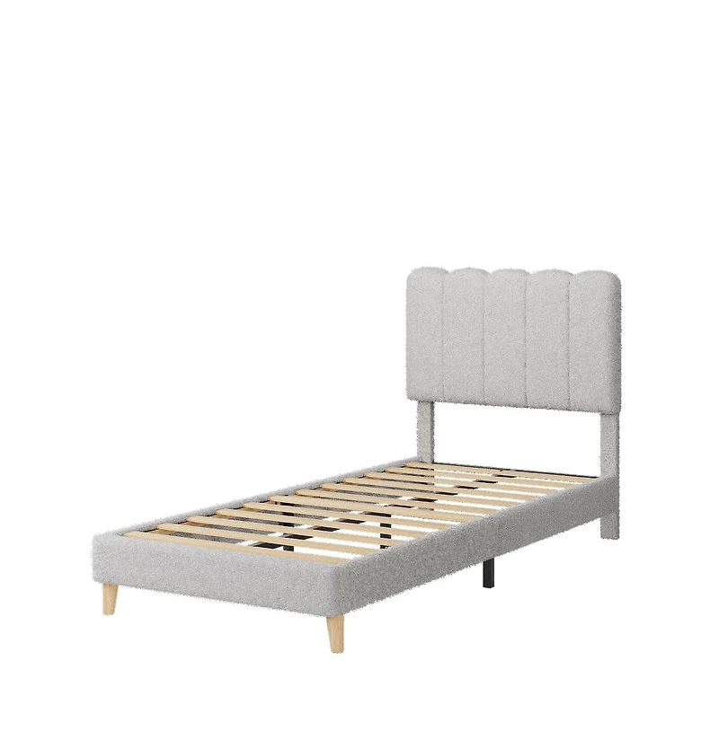 gaomon Twin Xl Boucle Upholstered Platform Bed Frame with Wave Headboard and Wooden Slats Support