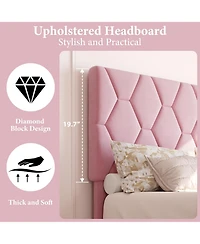 gaomon Pink Full Bed Frame with Upholstered Headboard, Heavy-Duty Platform Bed Frame with Strong Wood Slats, No Box Spring