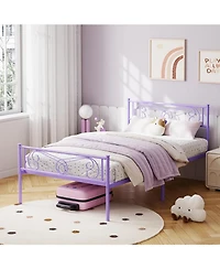 gaomon Twin Metal Bed Frame for Kids – Platform with Headboard & Footboard, Heavy Duty Slats,No Box Spring, Noise-Free,Purple