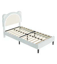 gaomon Twin Xl Upholstered Bed for Kids – Adjustable Headboard with Led Light, Wooden Slats, No Box Spring, Blue