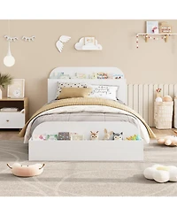gaomon Wooden Twin Platform Bed with Storage Headboard and Raised Footboard – Kids