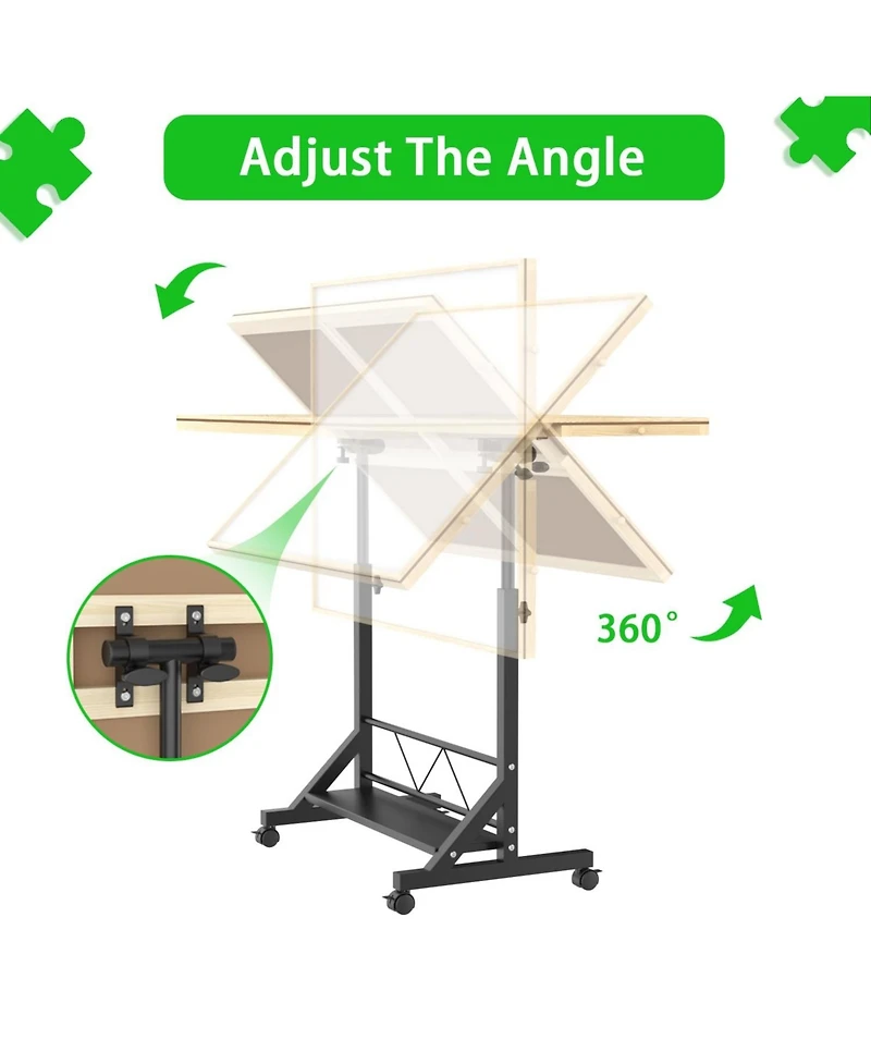 Flynama 34" Adjustable Puzzle Table with 360° Tilt, Storage Drawers & Protective Cover for 1500-Piece Puzzles, Height-Adjustable Mobile Work